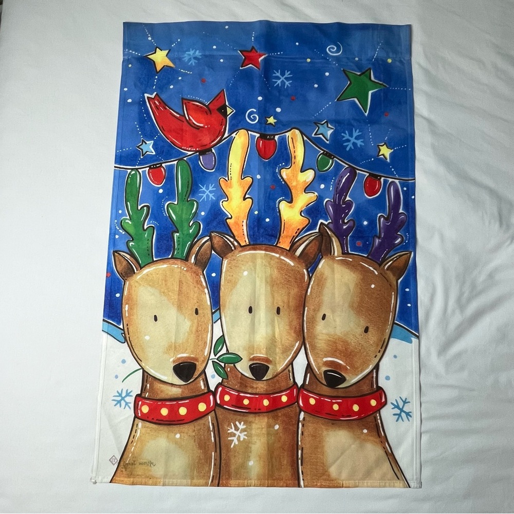 Toland Home Garden Decorative Flag Christmas- 3 Reindeer & a Cardinal